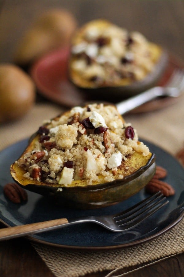 Stuffed Acorn Squash with Quinoa, Pears, and Pecans