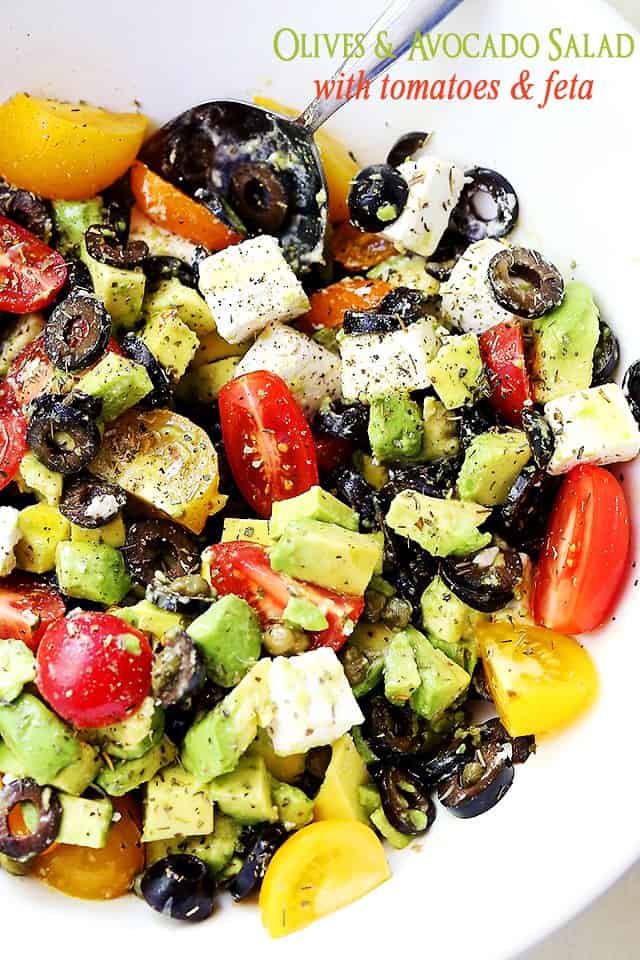 Olives and Avocado Salad with Tomatoes and Feta Cheese