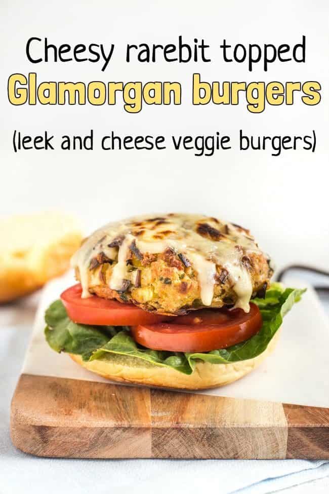 Cheesy rarebit topped Glamorgan burgers