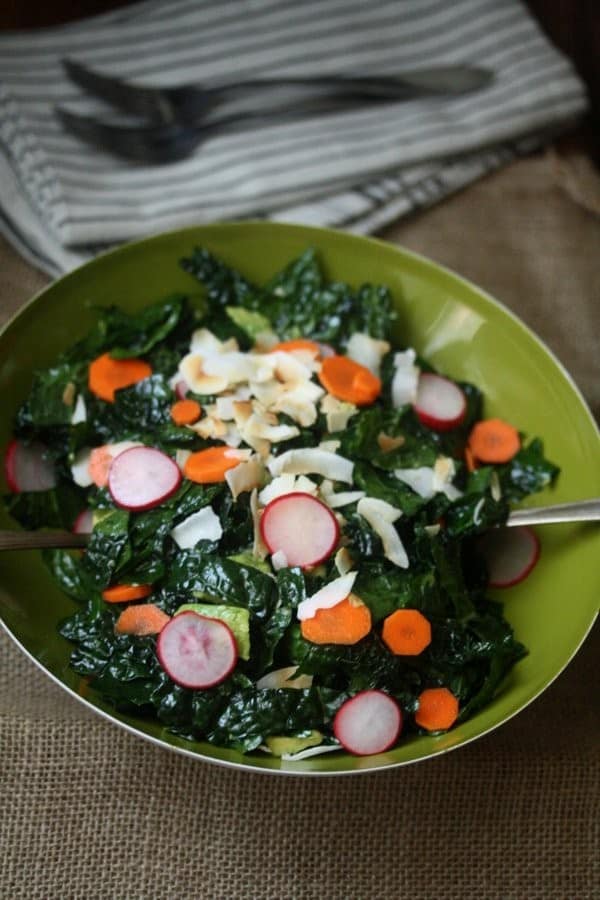 On the Task: Coconut Kale Salad with Avocado and Pickled Vegetables