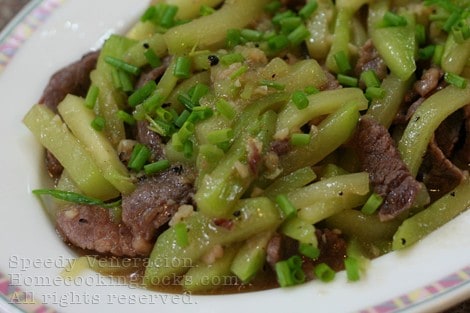Stir fried beef and chayote
