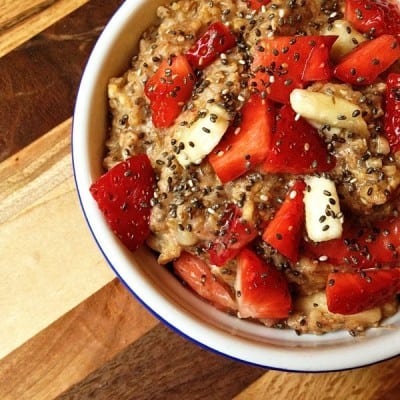 Strawberry Banana Steel Cut Oats with Chia Seeds