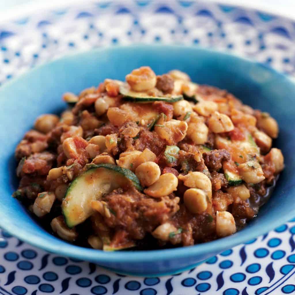Zucchini Musakka with Chickpeas and Spiced Lamb