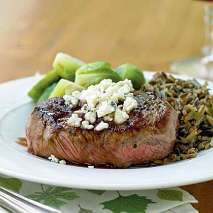 Beef Tenderloin Steaks with Port Decrease and Blue Cheese