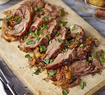 Braised shoulder of lamb with jewelled stuffing