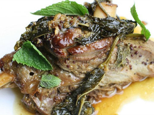 Fall-Apart Lamb Shanks Braised with Mustard and Mint