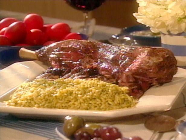 Roasted Leg of Lamb with Saffron and Olive Salsa