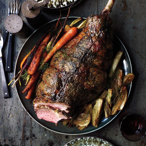 Honey-Vinegar Leg of Lamb with Fennel and Carrots