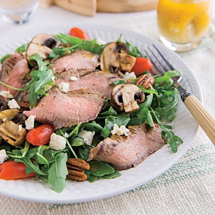 Grilled Portobello-Flank Steak Salad with Blue Cheese Vinaigrette
