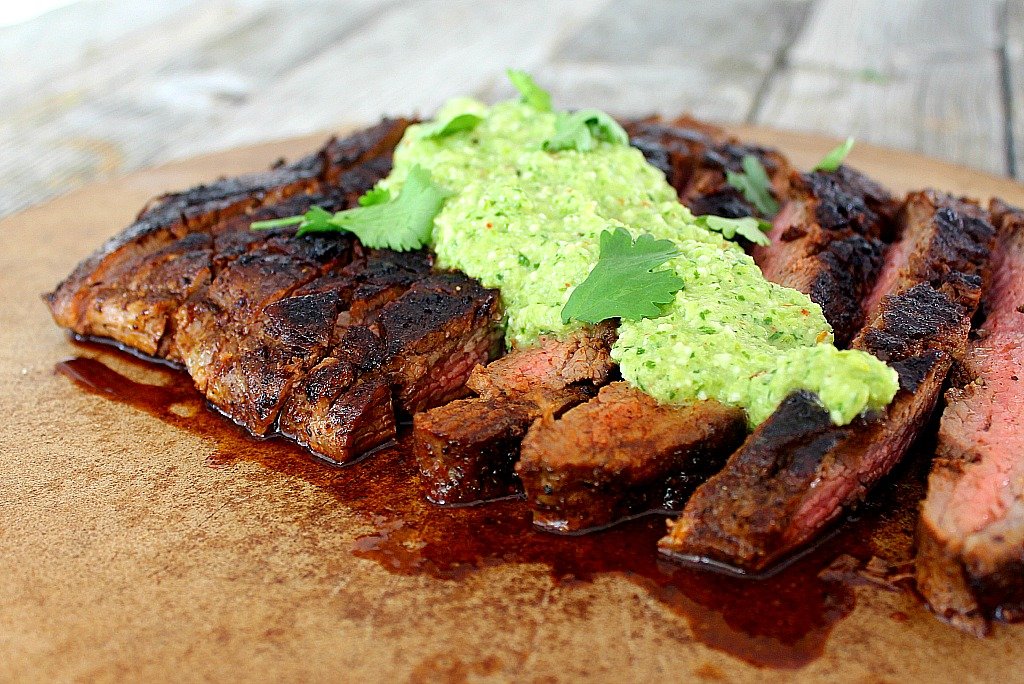 Flank Steak with Espresso Rub and Green Chile Pesto